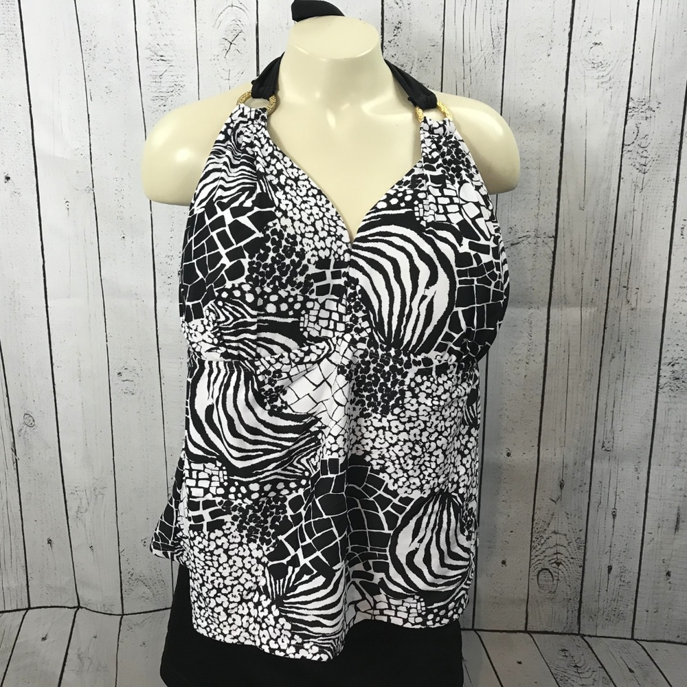 Catalina tie behind back swim top Plus 2X black and white design